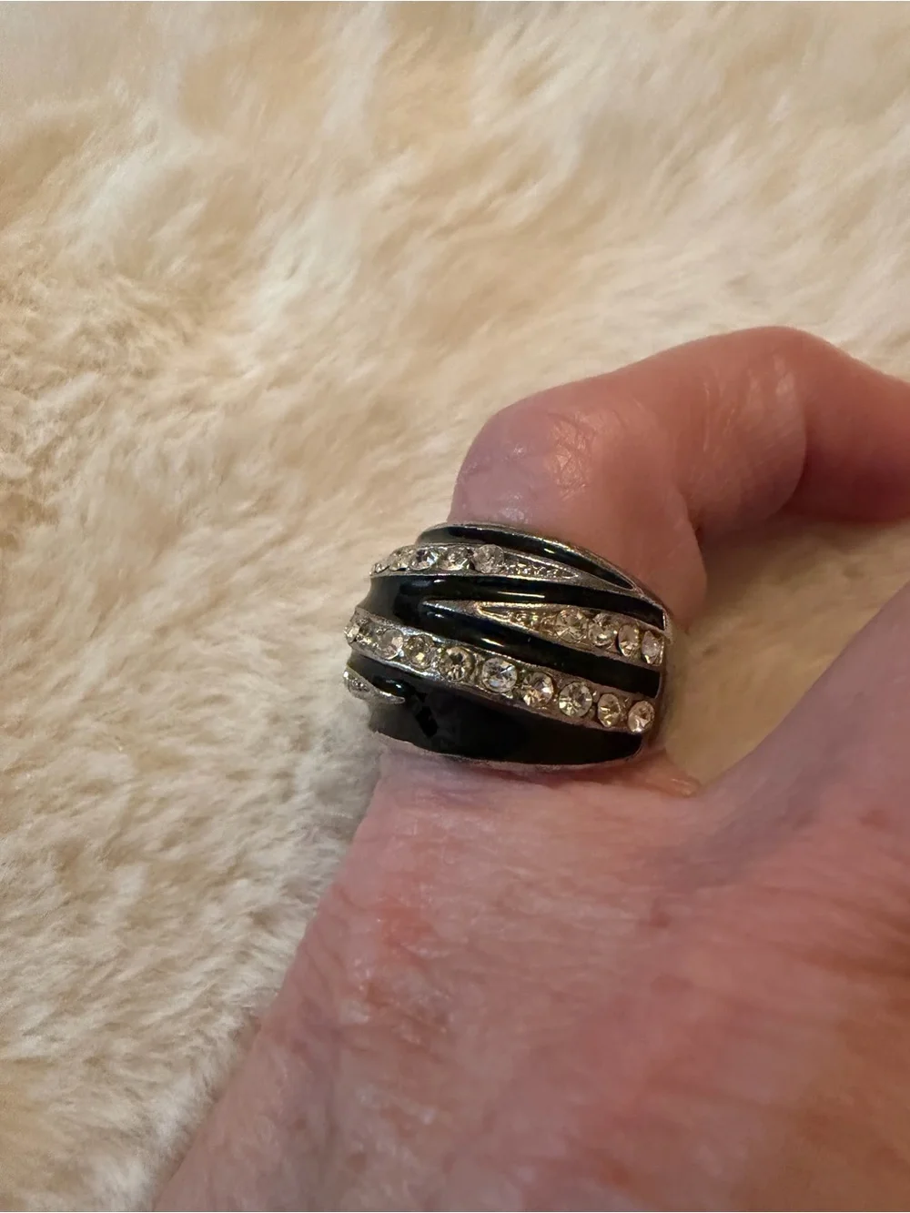 Statement Black & Silver Crystal Dome Ring